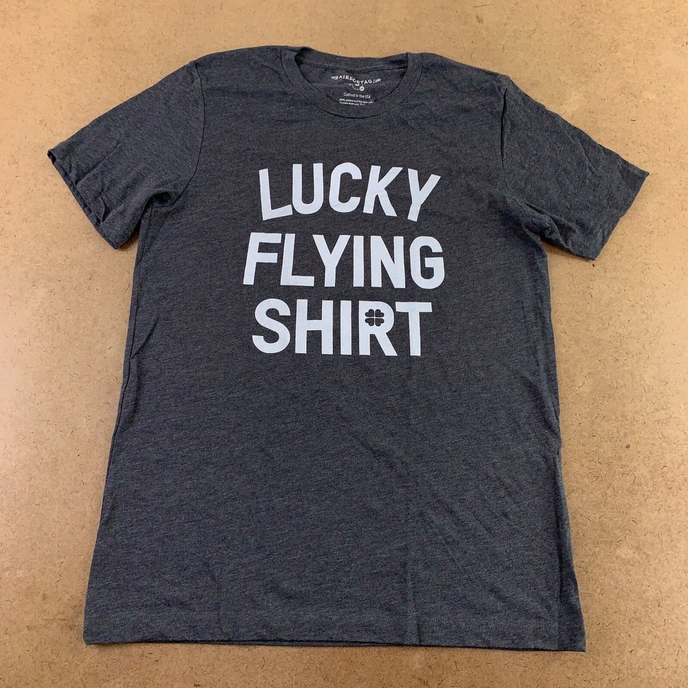 Airportag Adult Size Medium Charcoal Lucky FLying Shirt Funny Graphic Tee New